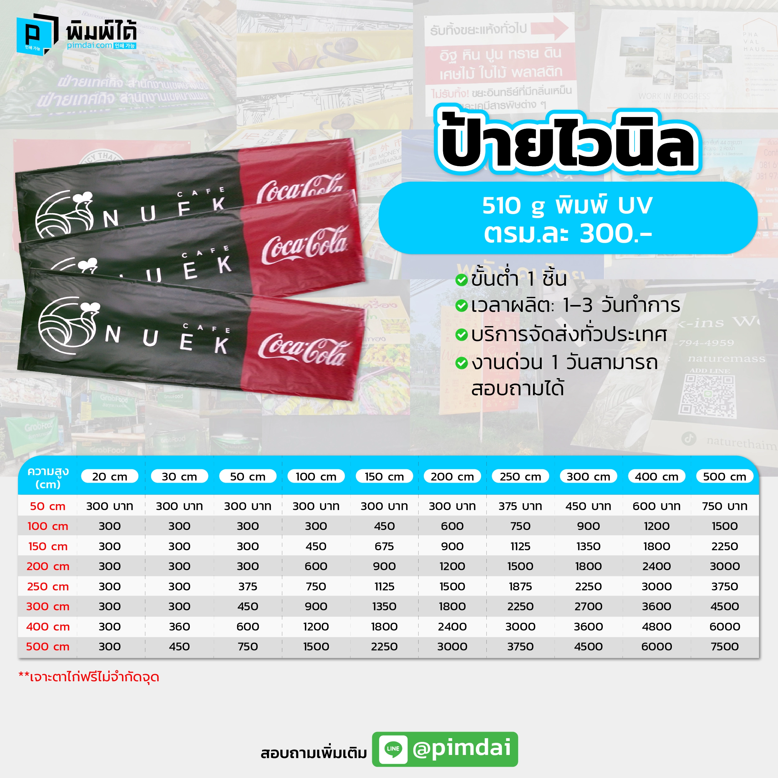 Pimdai ราคา ป้ายไวนิล
