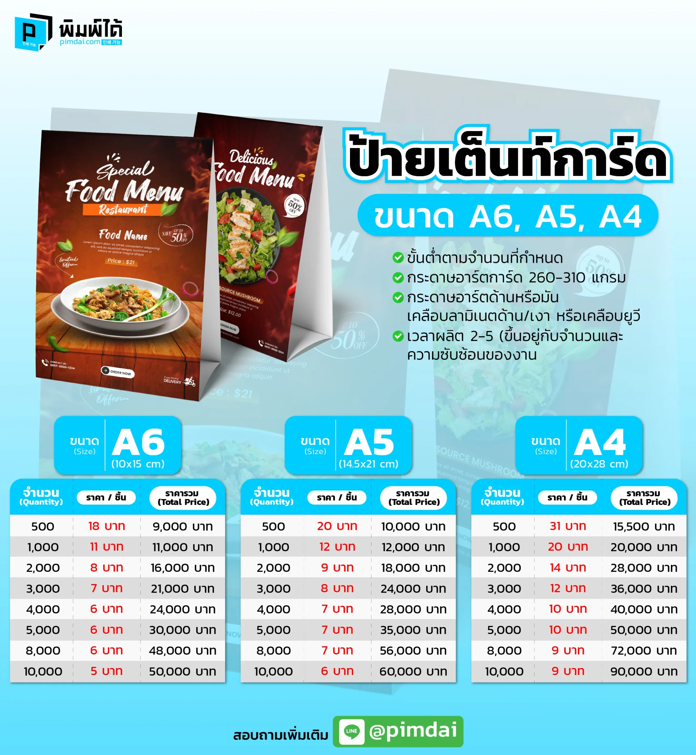 Pimdai ราคาป้ายเต็นท์การ์ด (1)