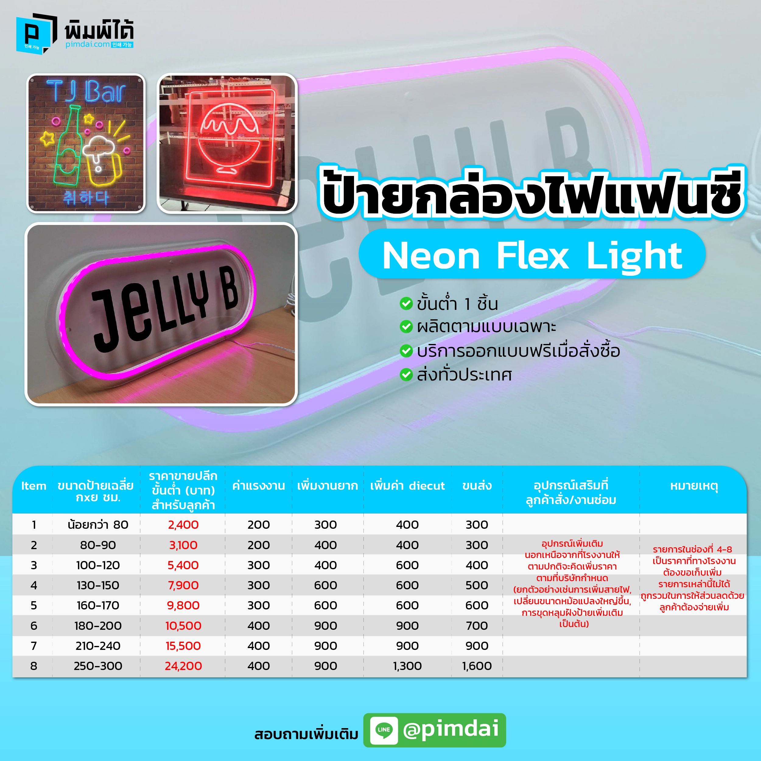 Pimdai ราคาป้ายกล่องไฟแฟนซี