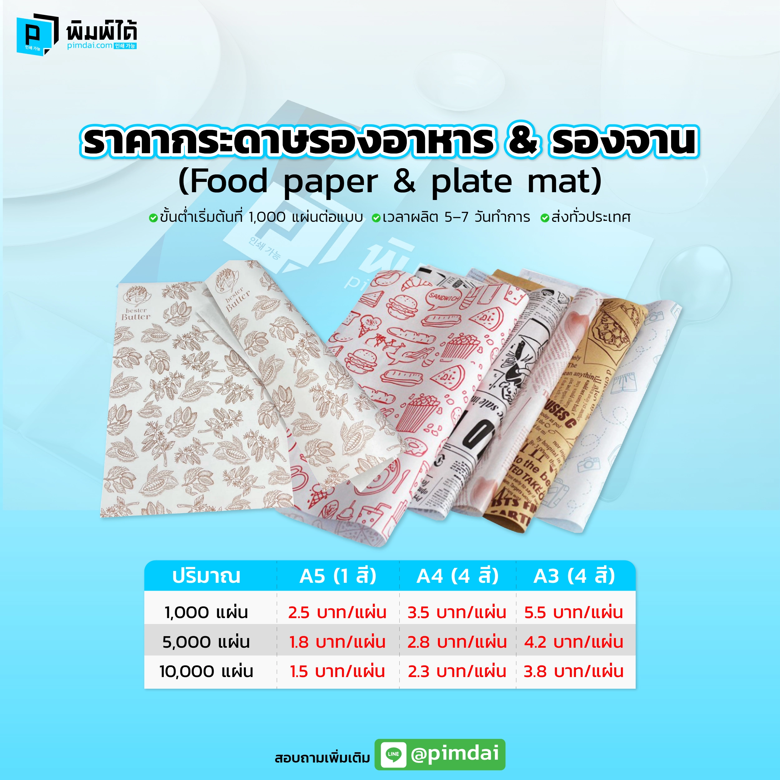 Pimdai ราคากระดาษรองอาหาร&รองจาน