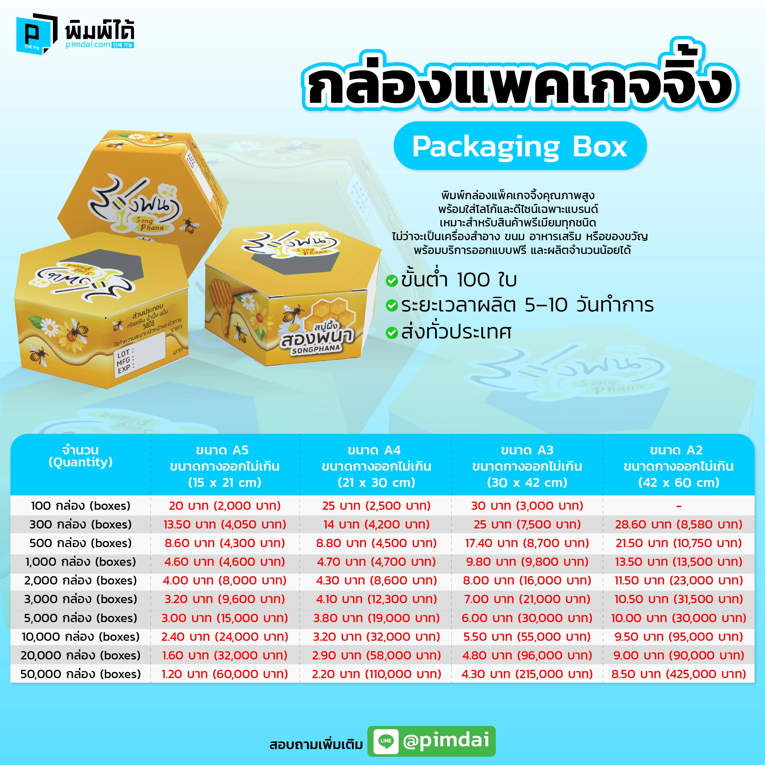 Pimdai ราคากล่องแพคเกจจิ้ง