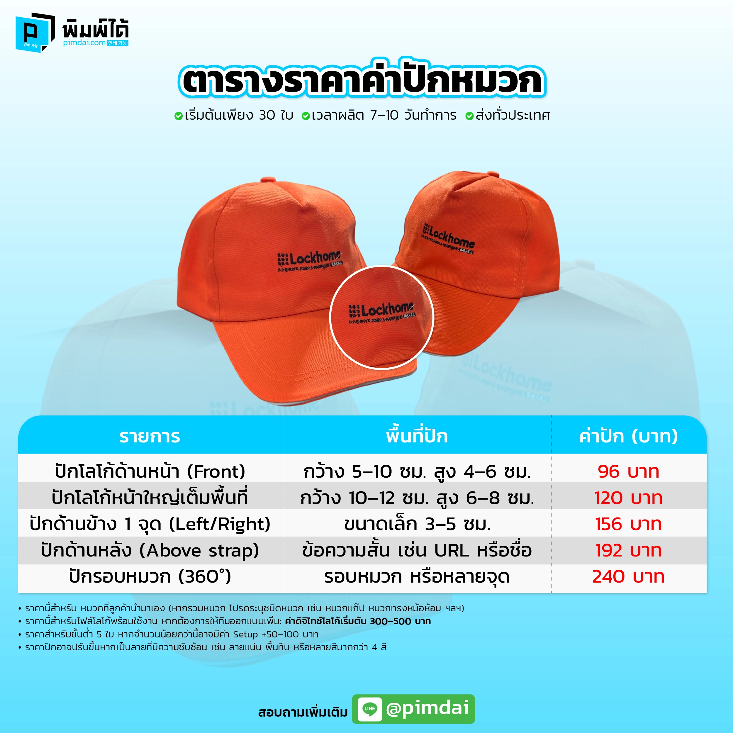 Pimdai ราคาหมวกพร้อมปักและสกรีนโลโก้
