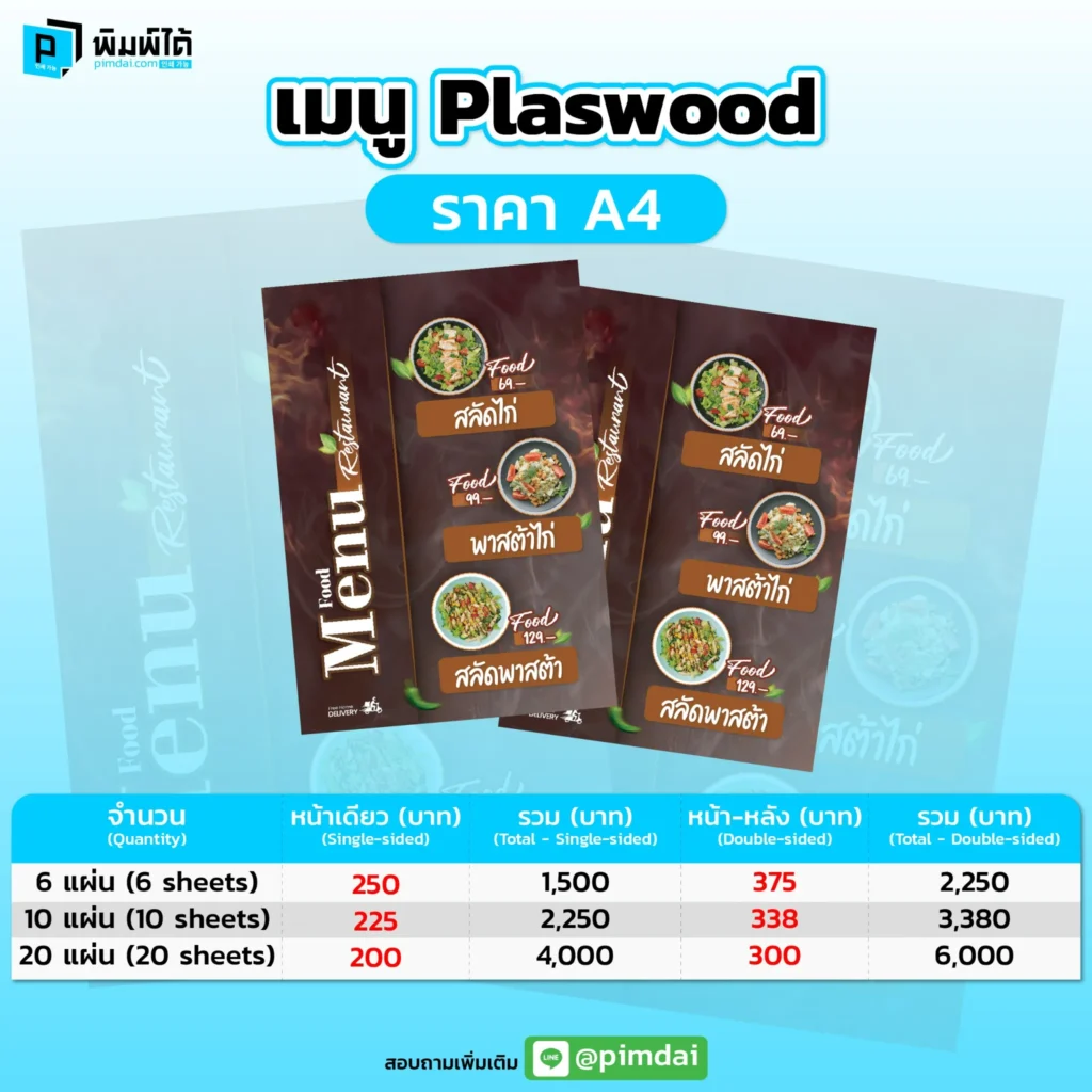 Pimdai ราคา เมนู Plaswood