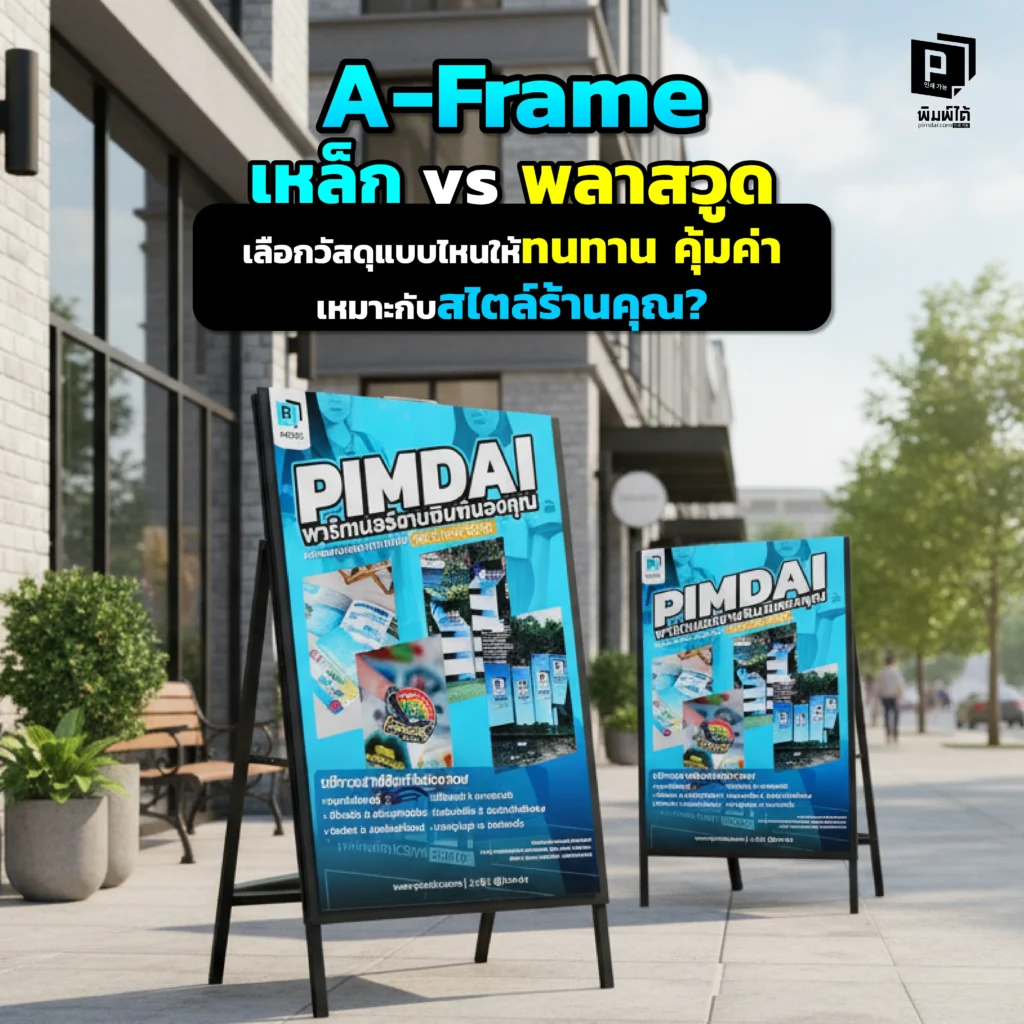 จะเลือกป้าย A-Frame อย่างไรดี? Pimdai.com เปรียบเทียบชัดๆ ระหว่าง เหล็ก และ พลาสวูด ทั้งความทนทาน ความคุ้มค่า และสไตล์ที่เหมาะสมกับร้านคุณที่สุด
