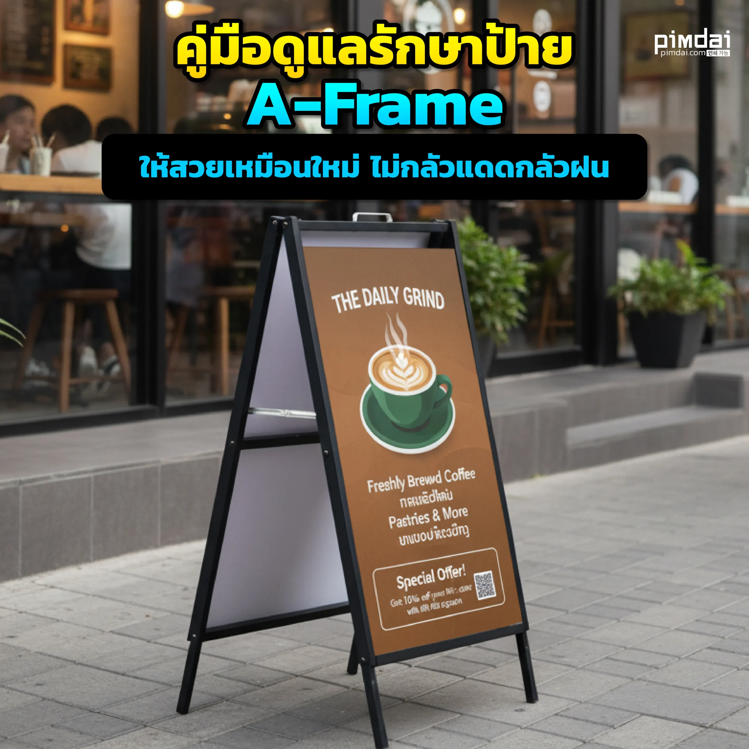 อยากให้ป้าย A-Frame สวยทนข้ามปี Pimdai เผยคู่มือดูแลรักษาฉบับสมบูรณ์ ทั้งวิธีทำความสะอาดโครงเหล็ก แผ่น PPBoard การจัดเก็บให้ปลอดภัยไม่กลัวแดดกลัวฝน