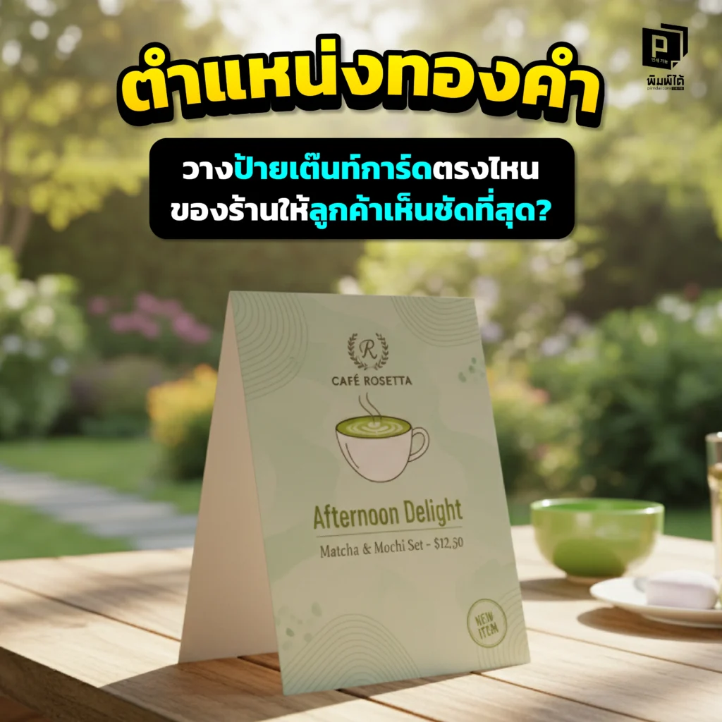 มีป้าย TentCard สวยๆ แต่ตั้งตรงไหนดี Pimdai.com เปิด 5 ตำแหน่งทองคำในการวางป้ายตั้งโต๊ะ ทั้งหน้าเคาน์เตอร์ บนโต๊ะอาหาร ที่จะดึงดูดสายตาและเพิ่มยอดขาย