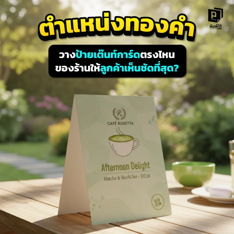 มีป้าย TentCard สวยๆ แต่ตั้งตรงไหนดี Pimdai.com เปิด 5 ตำแหน่งทองคำในการวางป้ายตั้งโต๊ะ ทั้งหน้าเคาน์เตอร์ บนโต๊ะอาหาร ที่จะดึงดูดสายตาและเพิ่มยอดขาย
