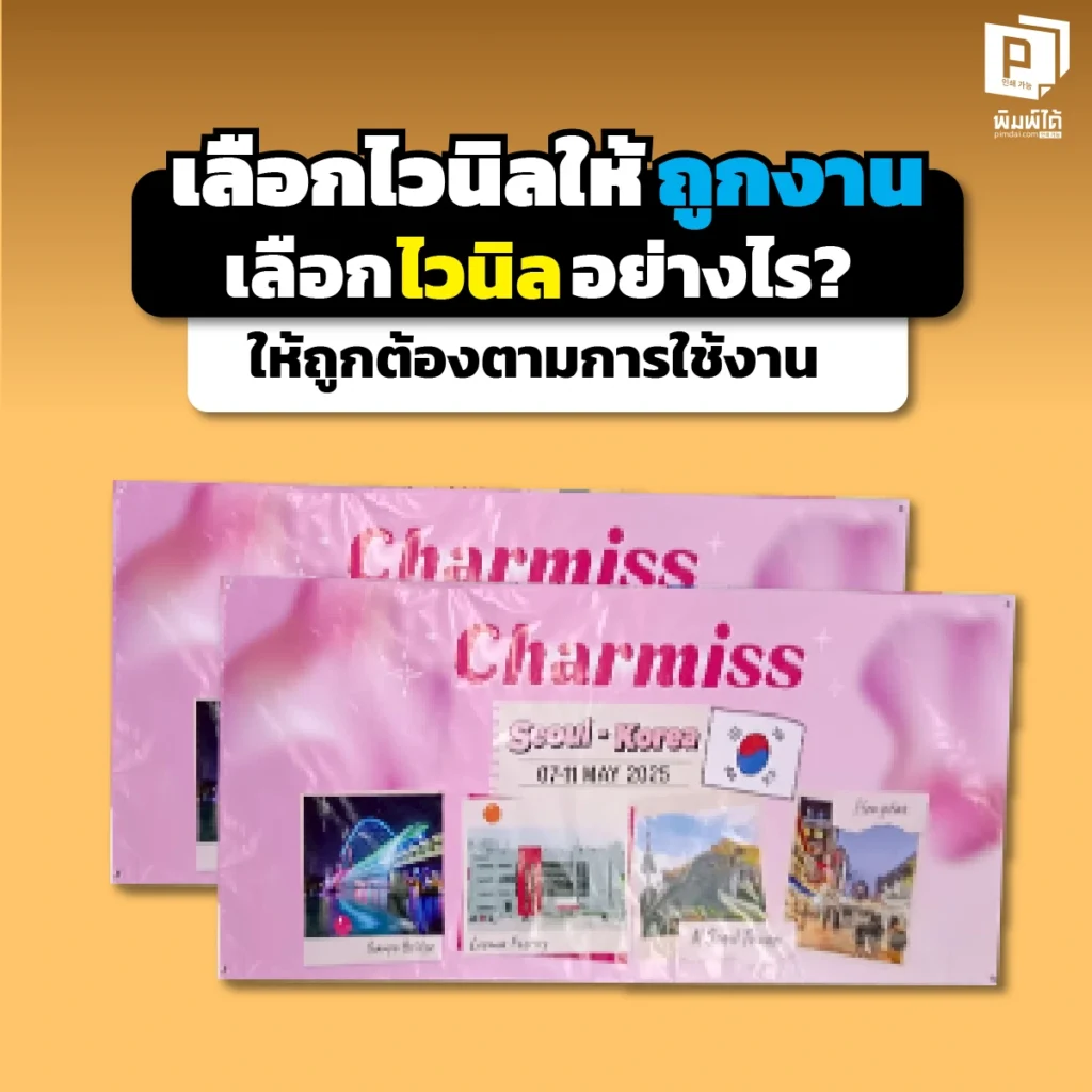 อย่าเพิ่งสั่งทำป้ายถ้ายังไม่ได้อ่าน! คู่มือเลือก ไวนิล ให้ถูกงาน แบบทึบ/โปร่ง/หลังดำ ต่างกันยังไง? เลือกความหนากี่กรัมถึงจะทน? อ่านจบสั่งเป็นทันทีที่ Pimdai.com