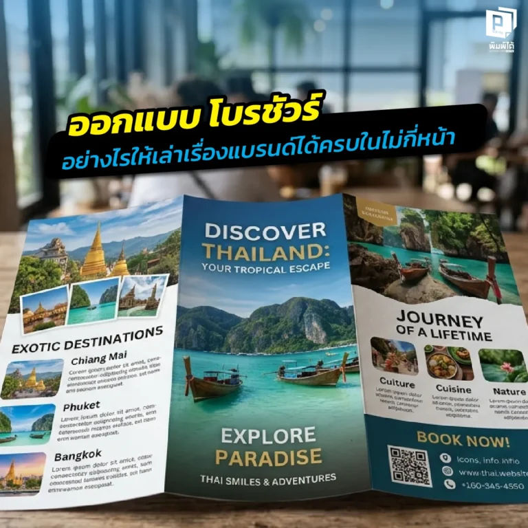 เทคนิคออกแบบ โบรชัวร์ ให้เล่าเรื่องแบรนด์ได้ครบในไม่กี่หน้า! เจาะลึกการจัดวางเนื้อหา การเลือกโทนสี และการใช้ QR Code เชื่อมต่อโลกออนไลน์ที่ Pimdai.com