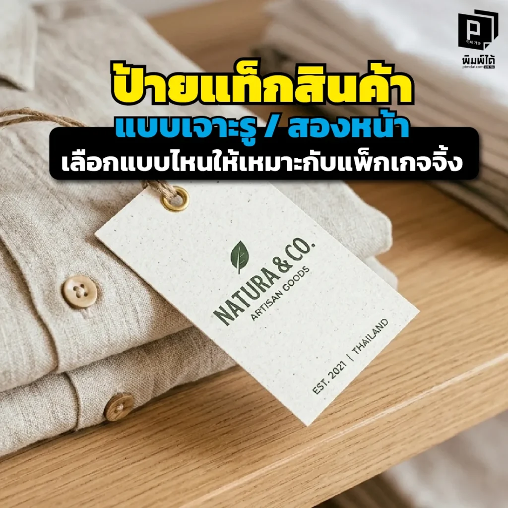 ป้ายแท็กสินค้าแบบไหนเหมาะกับแบรนด์คุณ? เจาะลึกวิธีเลือกป้าย Hang Tag แบบเจาะรู และพิมพ์สองหน้า ให้แมตช์กับแพ็กเกจจิ้ง เพิ่มมูลค่าให้ดูแพง สั่งทำที่ Pimdai.com