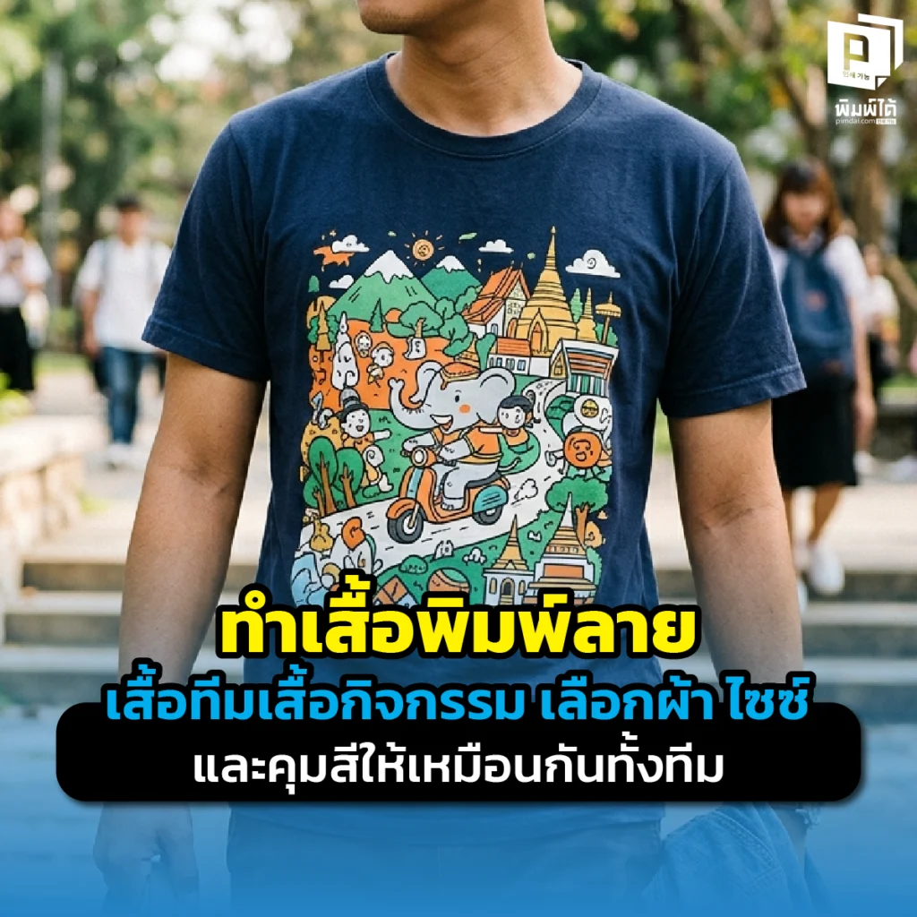 สั่งทำ เสื้อพิมพ์ลาย ให้ปังทั้งทีม! เจาะลึกวิธีเลือกเนื้อผ้าที่ใส่สบาย การเช็กไซซ์มาตรฐาน และเทคนิคคุมโทนสีให้สม่ำเสมอคมชัดเหมือนกันทุกตัวที่ Pimdai.com
