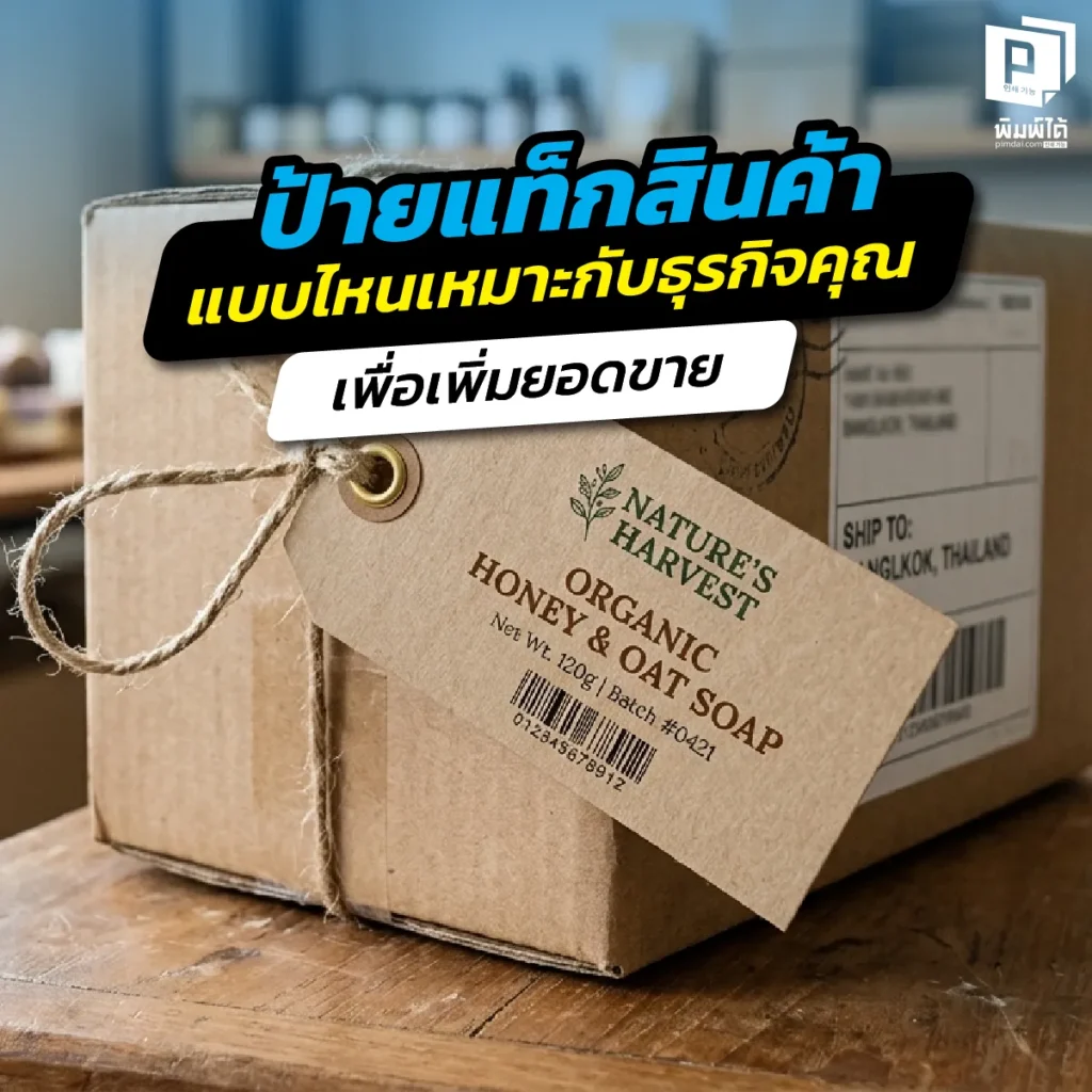 เลือก ป้ายแท็กสินค้า แบบไหนให้เหมาะกับธุรกิจคุณ เจาะลึกเทคนิคเลือกวัสดุดีไซน์และงานพิมพ์พิเศษที่ช่วยเพิ่มมูลค่าสินค้าและกระตุ้นยอดขายให้พุ่งกระฉูดที่ Pimdai.com