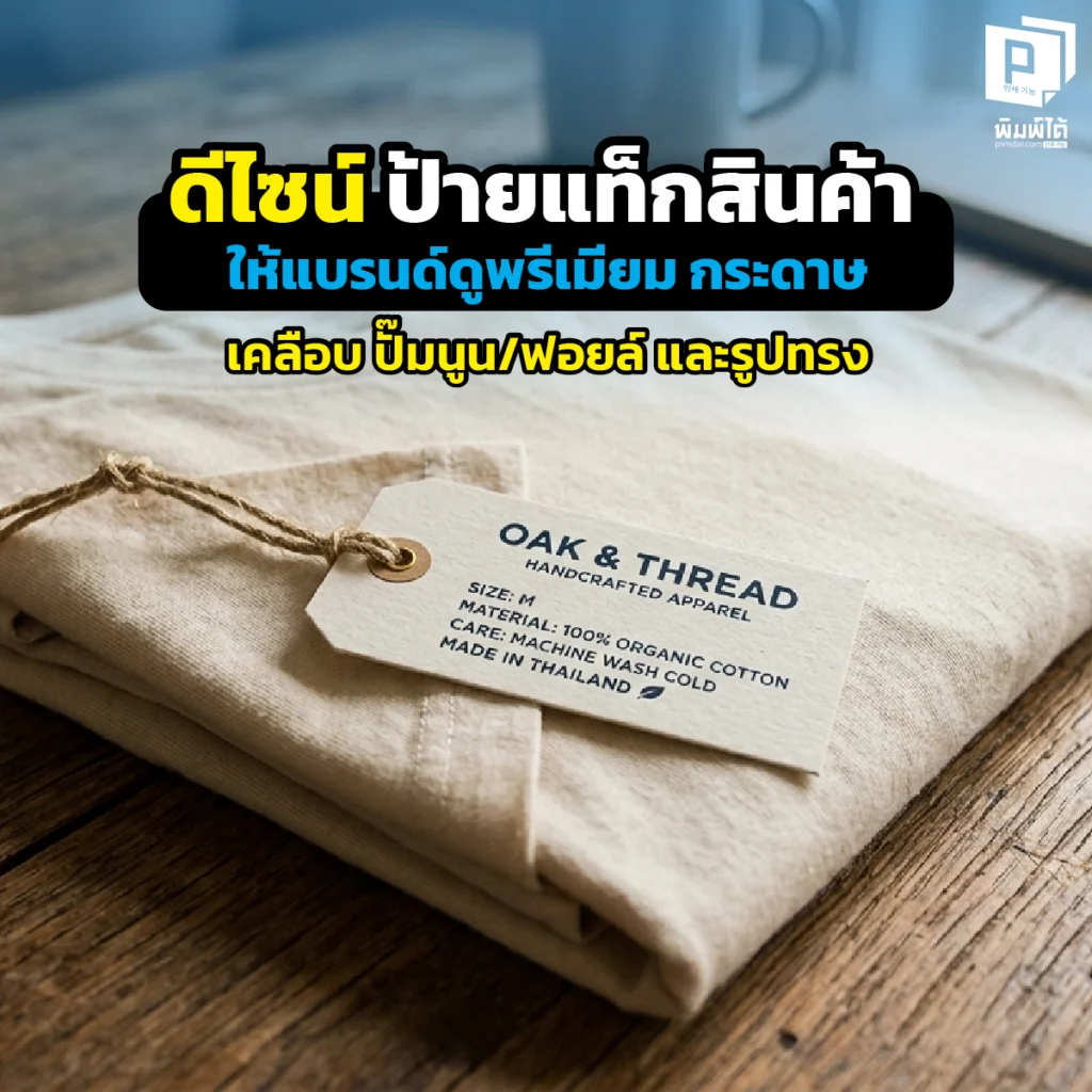 ยกระดับแบรนด์ด้วยป้ายแท็กสินค้าพรีเมียม! เจาะลึกเทคนิคเลือกกระดาษ งานเคลือบด้าน ปั๊มนูน ปั๊มฟอยล์ทอง และรูปทรงสุดเก๋ เพิ่มมูลค่าสินค้าให้ดูแพงที่ Pimdai.com