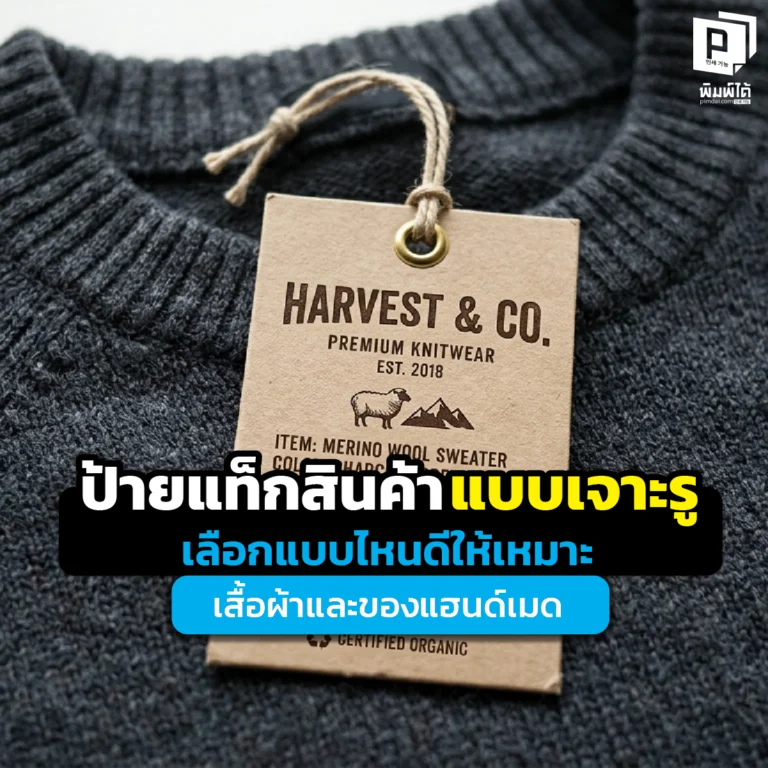 เลือก ป้ายแท็กสินค้า แบบเจาะรูอย่างไรให้ปัง! เจาะลึกขนาดรูเจาะ วัสดุกระดาษ และดีไซน์ที่เหมาะกับเสื้อผ้าและงานแฮนด์เมด เพื่อเพิ่มมูลค่าแบรนด์ที่ Pimdai.com