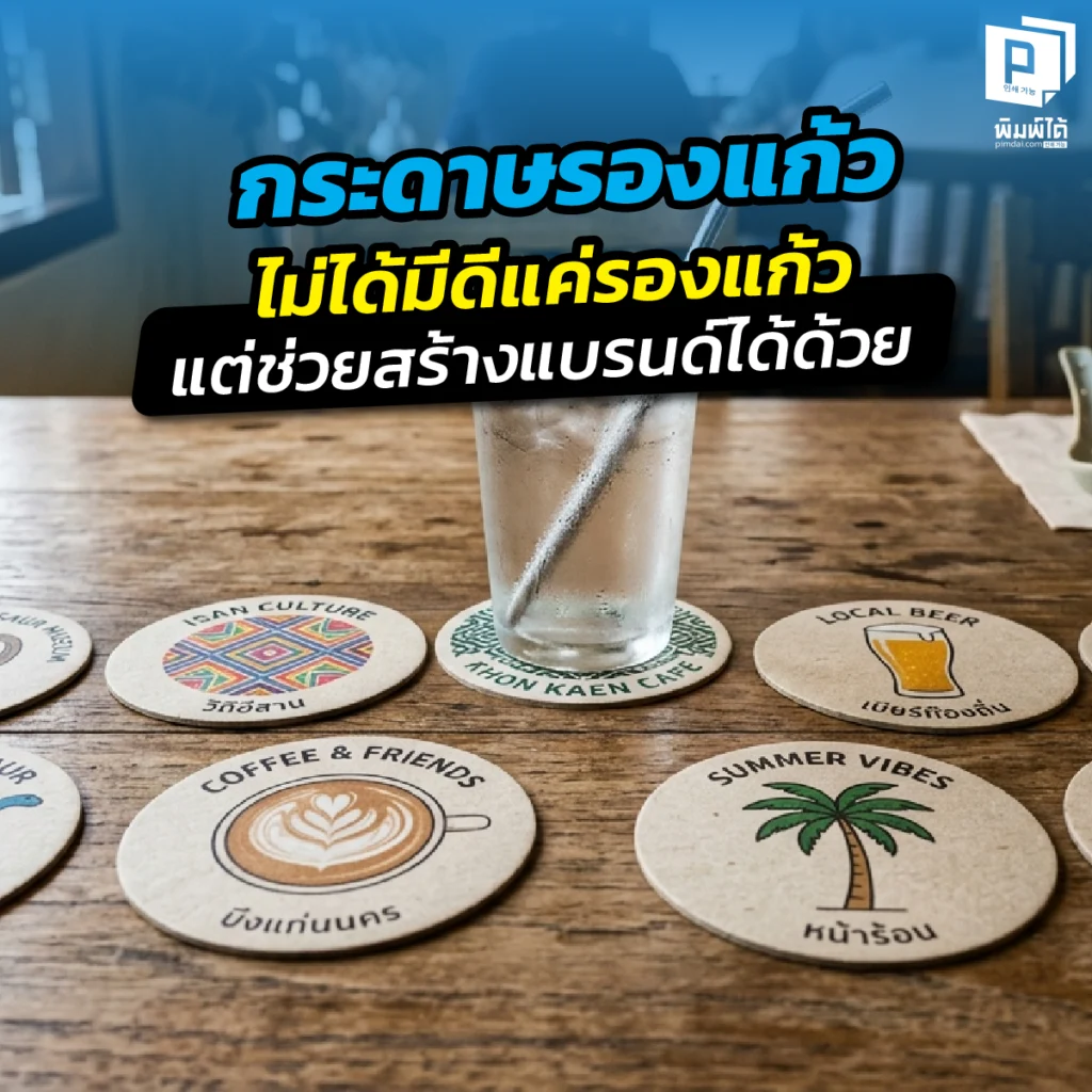 กระดาษรองแก้ว ไม่ได้มีดีแค่กันน้ำ! เจาะลึกเทคนิคใช้ที่รองแก้วสร้างแบรนด์ เพิ่มความพรีเมียม และสร้างความประทับใจให้ลูกค้า พร้อมสั่งพิมพ์คุณภาพสูงที่ Pimdai.com