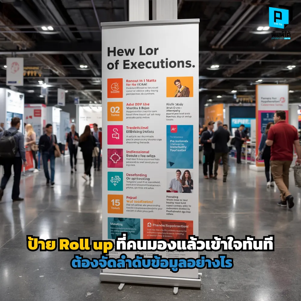 ป้าย Roll up จัดข้อมูลอย่างไรให้คนเข้าใจทันที? เจาะลึกกฎ 3 ส่วน การวาง Headline ระดับสายตา และเทคนิคการใช้ White Space เพื่อการสื่อสารที่ทรงพลังที่ Pimdai.com