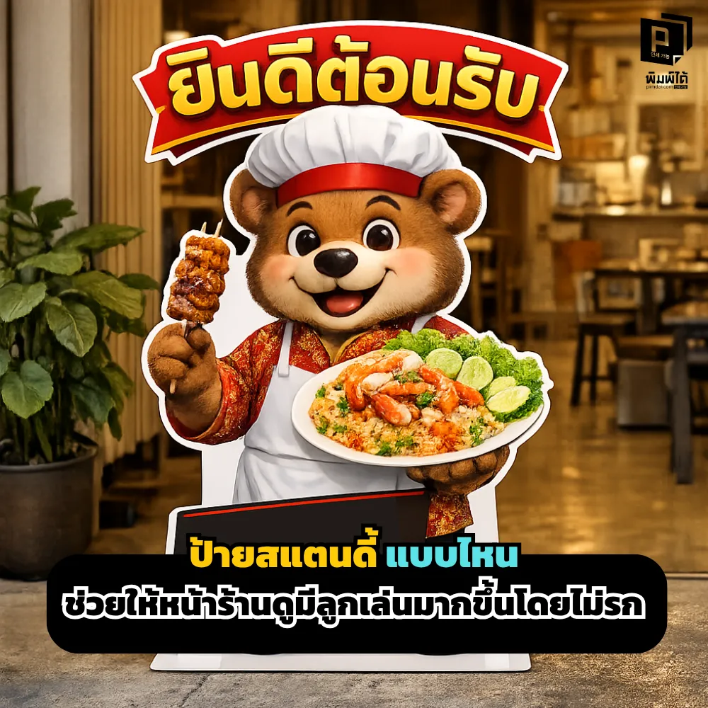 What type of standee sign can make a storefront look more ไอเดียใช้ป้ายสแตนดี้เพิ่มลูกเล่นให้หน้าร้านแบบไม่รก! เจาะลึกเทคนิคเลือกสแตนดี้ไดคัท มินิสแตนดี้ และการวางตำแหน่งที่ช่วยดึงดูดลูกค้าและอัปยอดขายที่ Pimdai.com