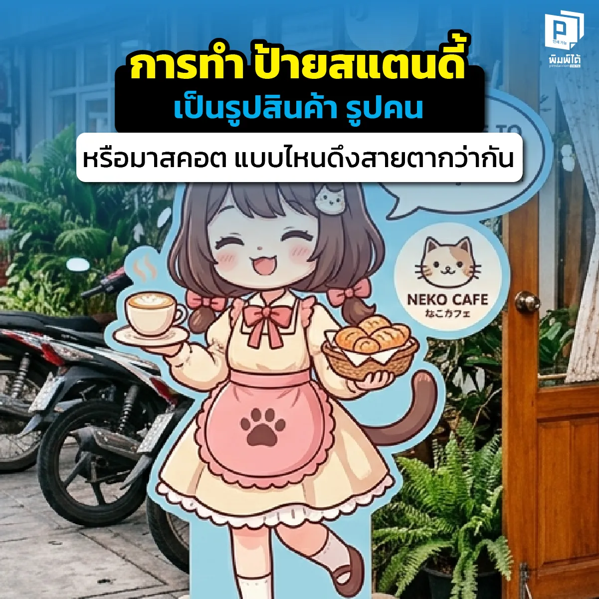 ป้ายสแตนดี้รูปสินค้า รูปคน หรือมาสคอต แบบไหนเด่นกว่ากัน? เจาะลึกจิตวิทยาการมองเห็น เทคนิคการไดคัท และวิธีเลือกสแตนดี้ให้เหมาะกับธุรกิจคุณที่ Pimdai.com