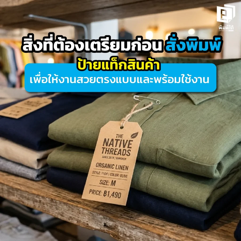 เตรียมตัวก่อนสั่งพิมพ์ ป้ายแท็กสินค้า ให้เป๊ะ! เจาะลึกวิธีเตรียมไฟล์งาน การเลือกวัสดุกระดาษ ขนาดรูเจาะ และเทคนิคงานพิมพ์พิเศษเพื่อให้งานสวยตรงปกที่ Pimdai.com