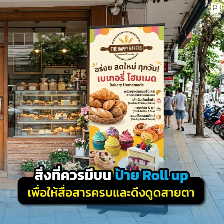ป้าย Roll up ต้องมีอะไรบ้างให้ดึงดูด? เจาะลึก 7 สิ่งสำคัญที่ต้องมีบนป้ายโรลอัพ เพื่อการสื่อสารที่ชัดเจน อ่านง่าย และเพิ่มยอดขายให้ธุรกิจของคุณที่ Pimdai.com