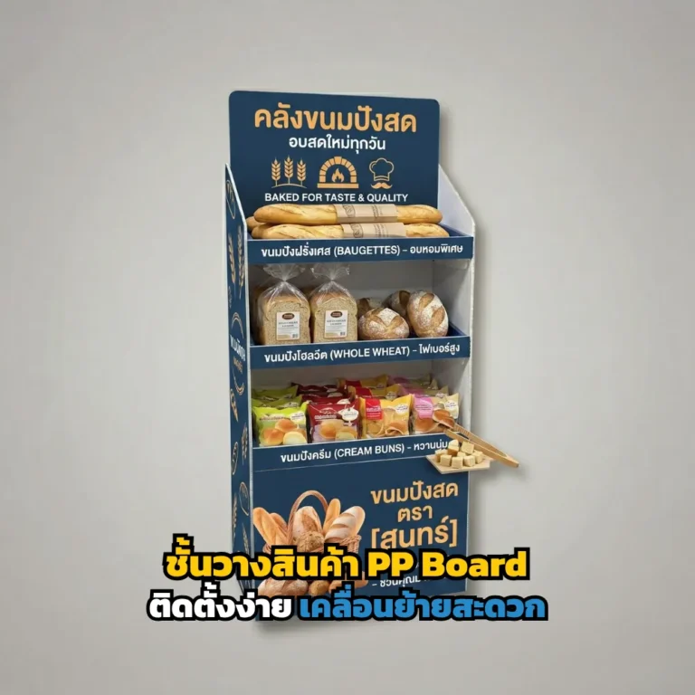 เพิ่มยอดขายหน้าร้านด้วยชั้นวางสินค้า PP Board จาก Pimdai.com! น้ำหนักเบา ติดตั้งง่าย เคลื่อนย้ายสะดวก พิมพ์สีสดคมชัด ถอดประกอบได้แบบไม่ต้องใช้เครื่องมือ