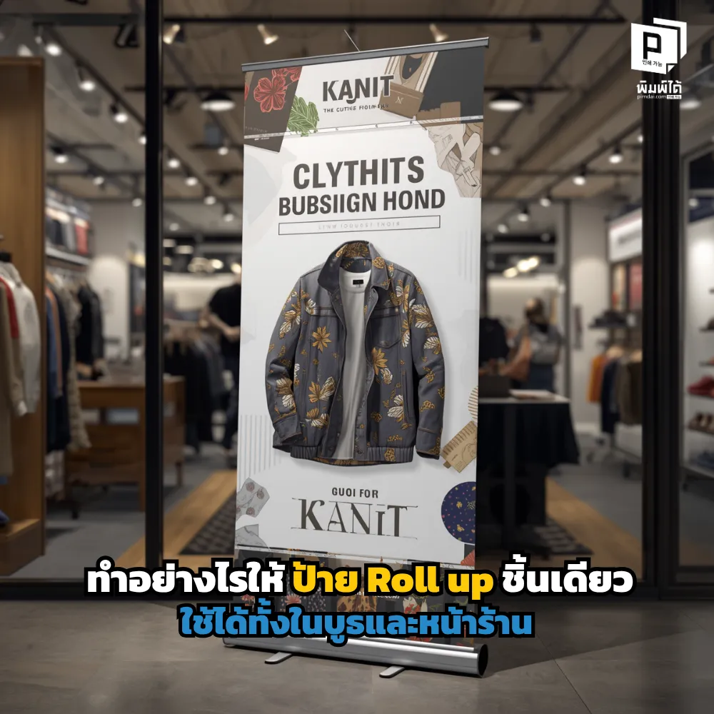 วิธีออกแบบป้าย Roll up ชิ้นเดียวให้ใช้ได้ทั้งในบูธและหน้าร้าน! เจาะลึกเทคนิคเลือกข้อความ การวางเลย์เอาต์ และการเลือกวัสดุที่ทนทานและดูพรีเมียมที่ Pimdai.com
