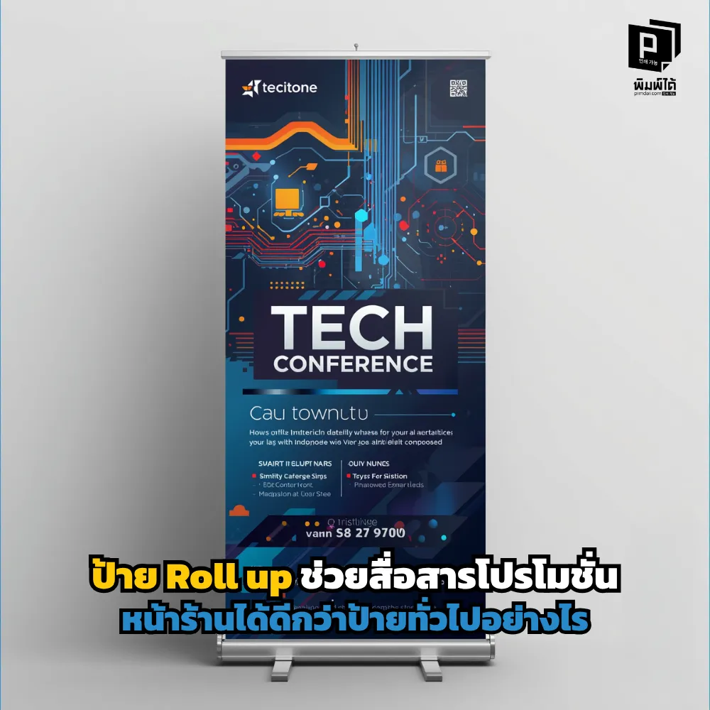 ป้าย Roll up งานเปิดตัวสินค้า vs งานสมัครสมาชิก ต่างกันอย่างไรเจาะลึกกลยุทธ์วางลำดับข้อมูล การใช้รูปภาพ และ Call to Action ที่ช่วยปิดการขายได้จริงที่ Pimdai.com