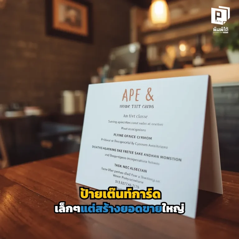 ป้ายเต๊นท์การ์ด (Tent Card) เล็กแต่สร้างยอดขายใหญ่! เจาะลึกเทคนิคใช้ป้ายตั้งโต๊ะกระตุ้นยอดสั่งซื้อ ปิดการขายง่ายๆ สั่งพิมพ์พรีเมียมได้ที่ Pimdai.com