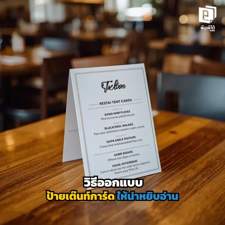 วิธีออกแบบป้ายเต๊นท์การ์ด (Tent Card) ให้น่าหยิบอ่านและดึงดูดลูกค้า! เจาะลึกเทคนิคการใช้สี การจัดวางเลย์เอาต์ และข้อความกระตุ้นยอดขายแบบมืออาชีพที่ Pimdai.com