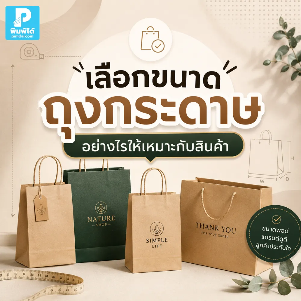 How to choose the right paper bag size for your product. เลือกขนาด ถุงกระดาษ ให้เหมาะกับสินค้า ช่วยให้แพ็กเกจดูพอดี สวยงาม ถือสะดวก เพิ่มมูลค่า และทำให้แบรนด์ดูมืออาชีพขึ้น