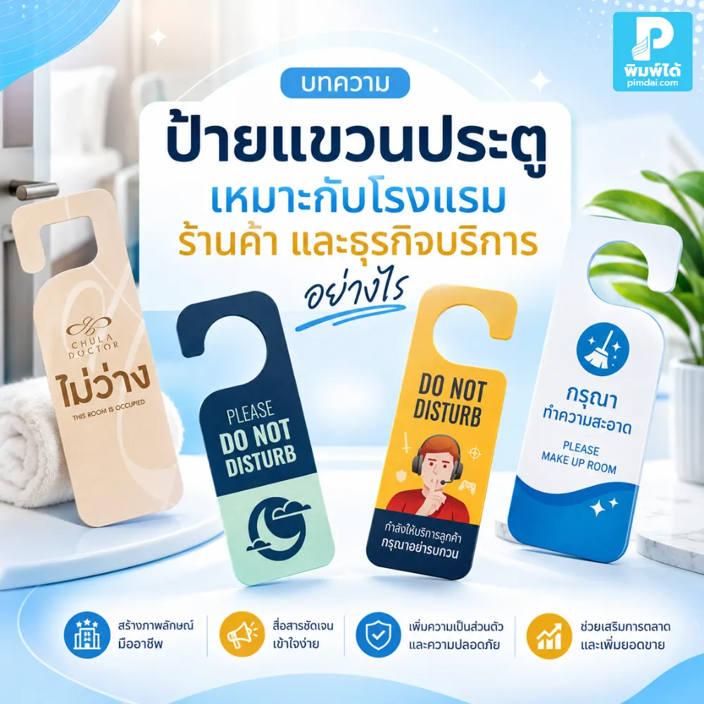 ป้ายแขวนประตู ช่วยแจ้งสถานะ โปรโมตบริการ เพิ่มความเป็นมืออาชีพ และสร้างภาพจำให้โรงแรม ร้านค้า คลินิก และธุรกิจบริการได้ดี