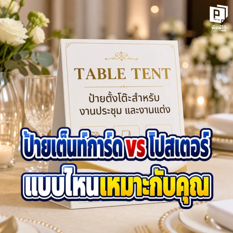 ป้ายเต๊นท์การ์ด เหมาะกับงานแบบไหน เทียบกับโปสเตอร์ต่างกันอย่างไร เลือกป้ายให้ตรงงาน ใช้ง่าย คุ้มงบ และดูเป็นมืออาชีพ