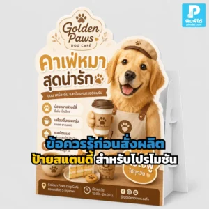 ก่อนสั่งผลิต ป้ายสแตนดี้ สำหรับโปรโมชัน ควรรู้เรื่องขนาด วัสดุ ดีไซน์ ข้อความ จุดวาง และไฟล์พิมพ์ เพื่อให้ป้ายดึงลูกค้าได้จริง