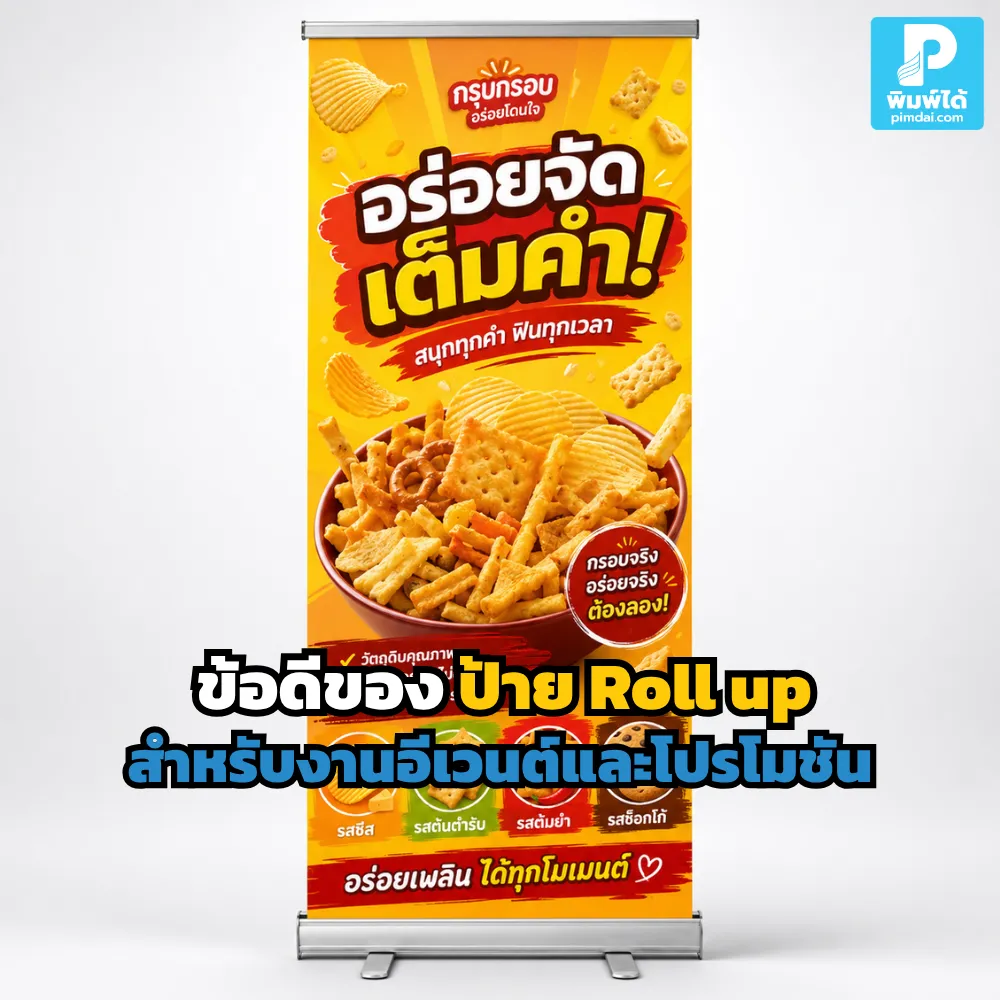 ป้าย Roll up ช่วยให้งานอีเวนต์และโปรโมชันดูโดดเด่น เคลื่อนย้ายง่าย ติดตั้งไว ใช้ซ้ำได้ เหมาะกับออกบูธ หน้าร้าน และงานแสดงสินค้า