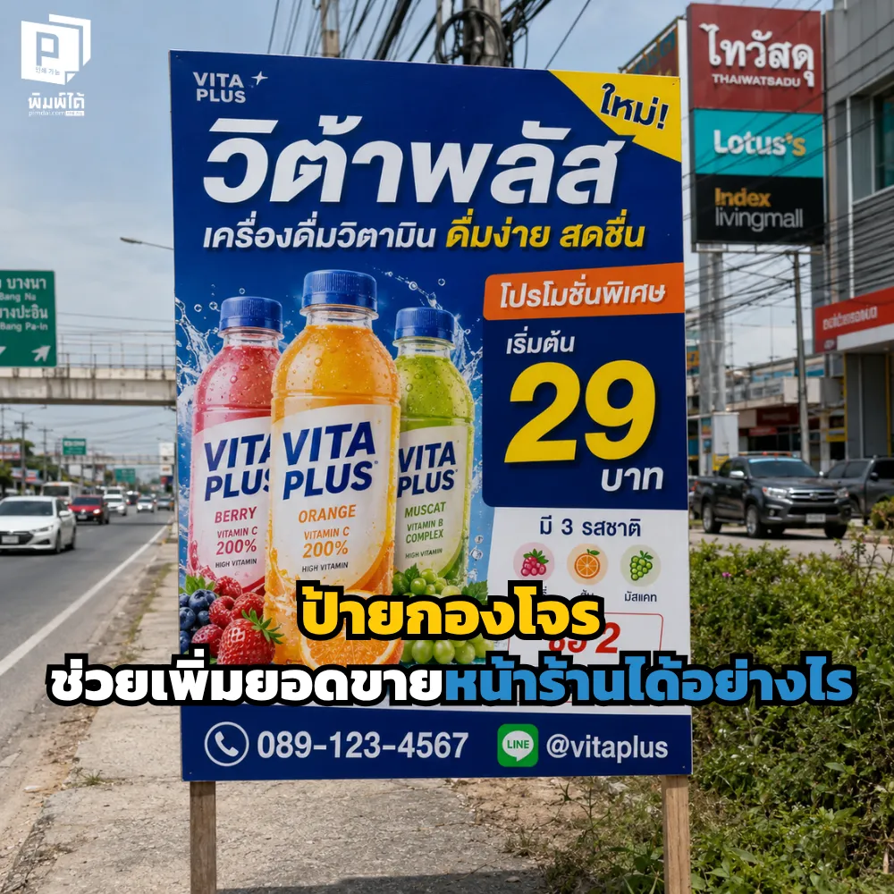 ป้ายกองโจร ช่วยดึงลูกค้าเข้าร้าน เพิ่มการมองเห็น และโปรโมตสินค้าได้รวดเร็ว เหมาะกับร้านที่ต้องการเพิ่มยอดขายหน้าร้าน