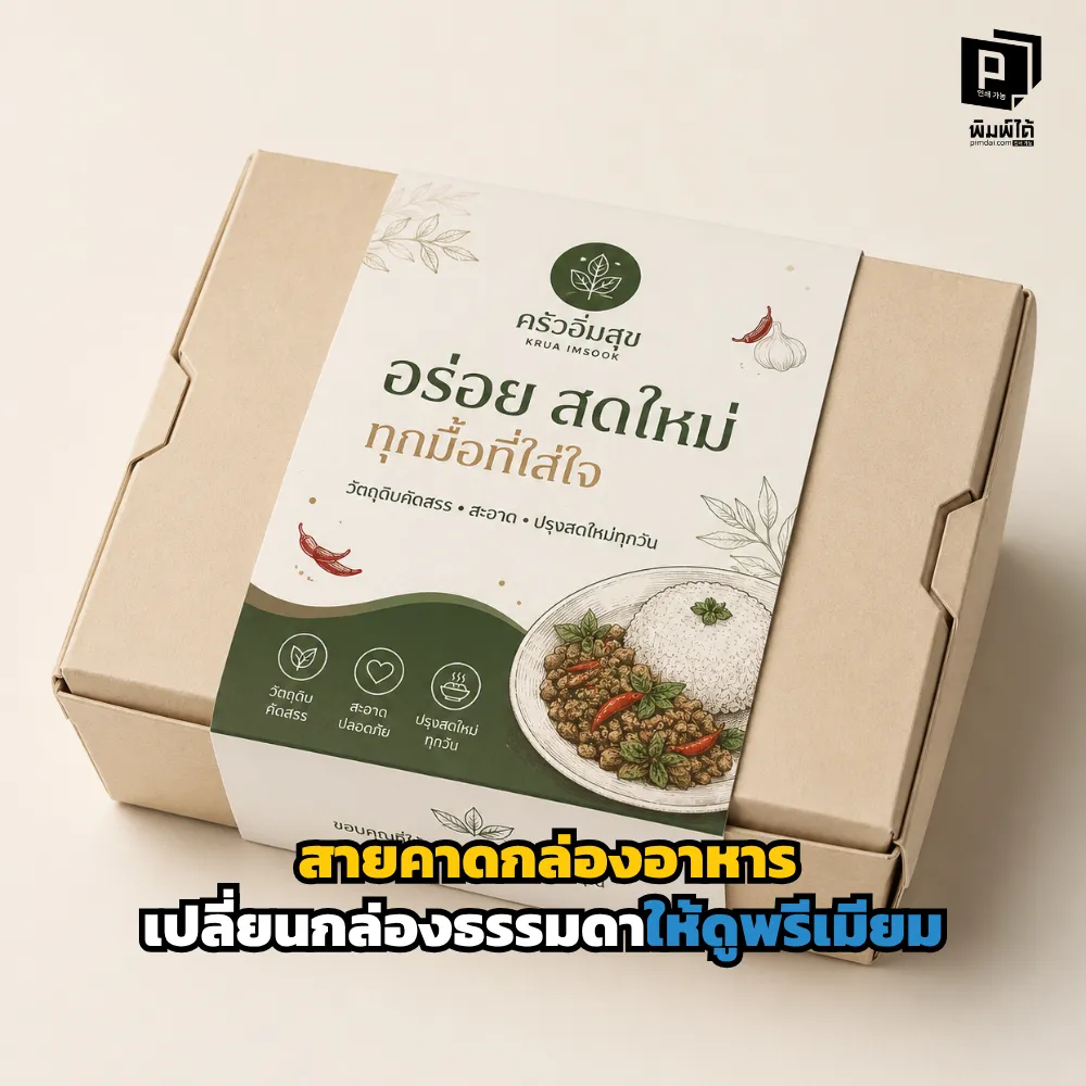 สายคาดกล่องอาหารช่วยให้กล่องอาหารดูพรีเมียมขึ้น เพิ่มภาพจำให้แบรนด์ ใส่โลโก้ โปรโมชัน และข้อมูลสินค้าได้อย่างสวยงาม