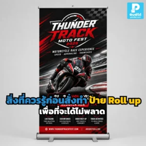 ก่อนสั่งทำ ป้าย Roll up ควรรู้เรื่องขนาด วัสดุ ไฟล์พิมพ์ ดีไซน์ และการใช้งานจริง เพื่อให้ป้ายสวย คมชัด ใช้ได้นาน และคุ้มค่า