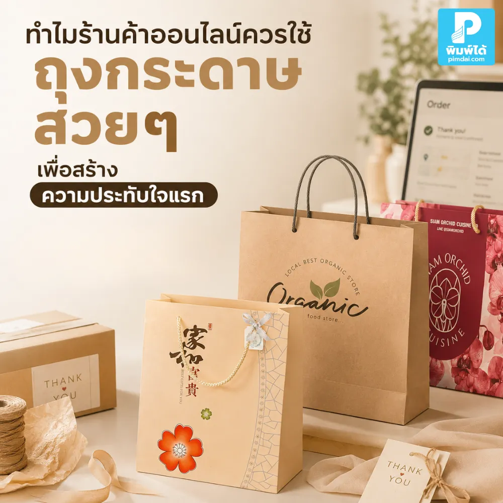 ถุงกระดาษ สวยๆ ช่วยให้ร้านค้าออนไลน์สร้างความประทับใจแรก แพ็กเกจดูพรีเมียม เพิ่มภาพจำแบรนด์ และทำให้ลูกค้าอยากกลับมาซื้อซ้ำ