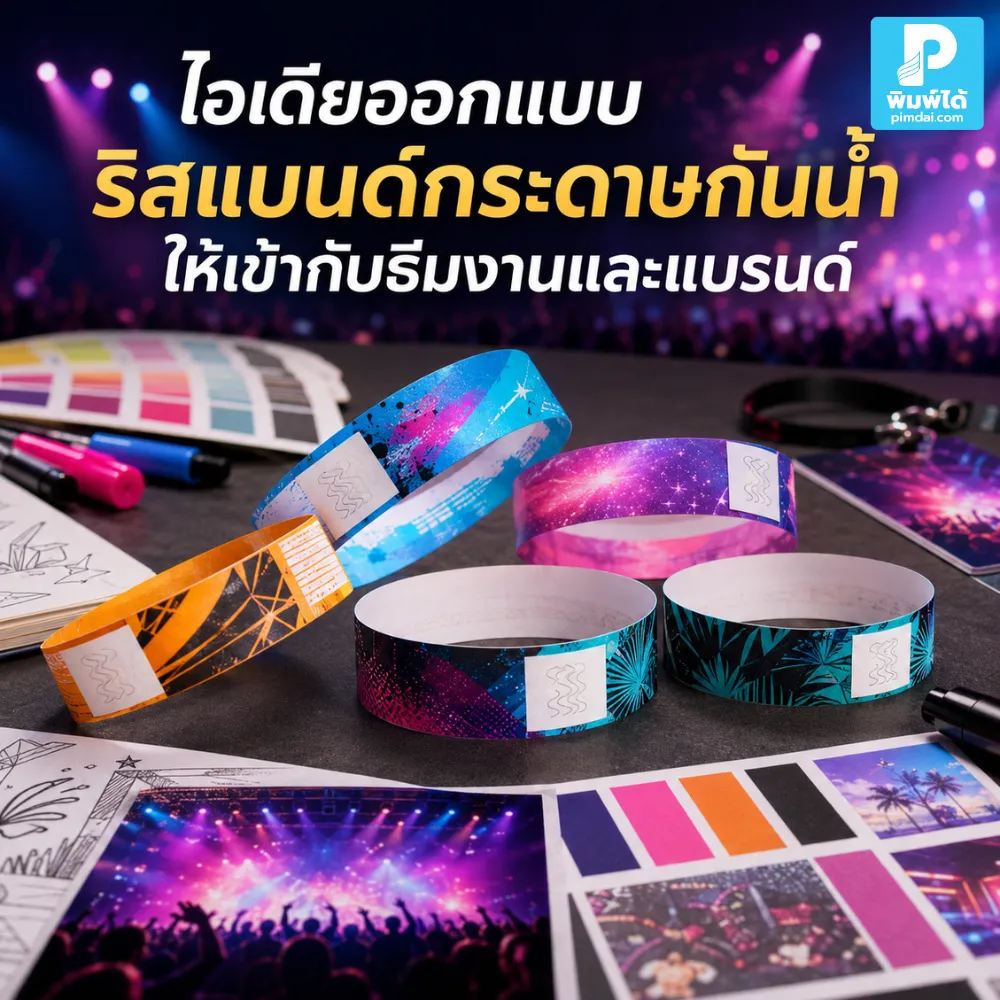 รวมไอเดียออกแบบ ริสแบนด์กระดาษกันน้ำ ให้เข้ากับธีมงานและแบรนด์ ใช้สี โลโก้ ลายกราฟิก และข้อความให้สวย ตรวจง่าย และน่าจดจำ