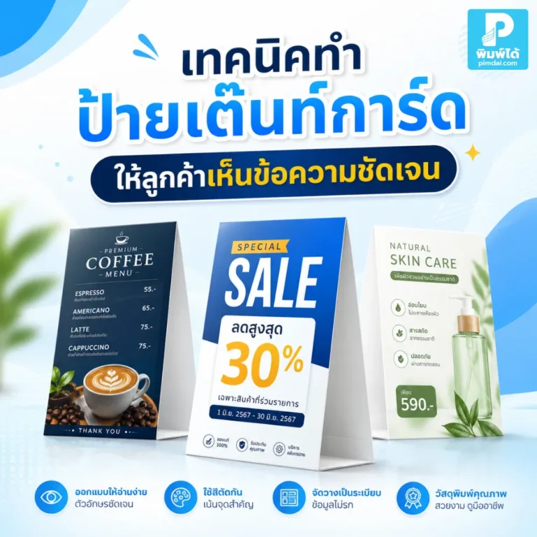 เทคนิคทำ ป้ายเต๊นท์การ์ด ให้อ่านง่าย เห็นข้อความชัด ช่วยโปรโมตเมนู สินค้า บริการ และ QR Code ได้ดีบนโต๊ะอาหาร เคาน์เตอร์ และงานอีเวนต์