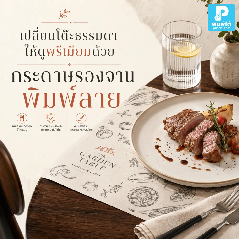Transform your ordinary table into a premium space with printed placemats. กระดาษรองจาน พิมพ์ลายช่วยเปลี่ยนโต๊ะธรรมดาให้ดูพรีเมียม เพิ่มภาพลักษณ์ร้านอาหาร คาเฟ่ และช่วยสร้างการจดจำแบรนด์ได้อย่างคุ้มค่า