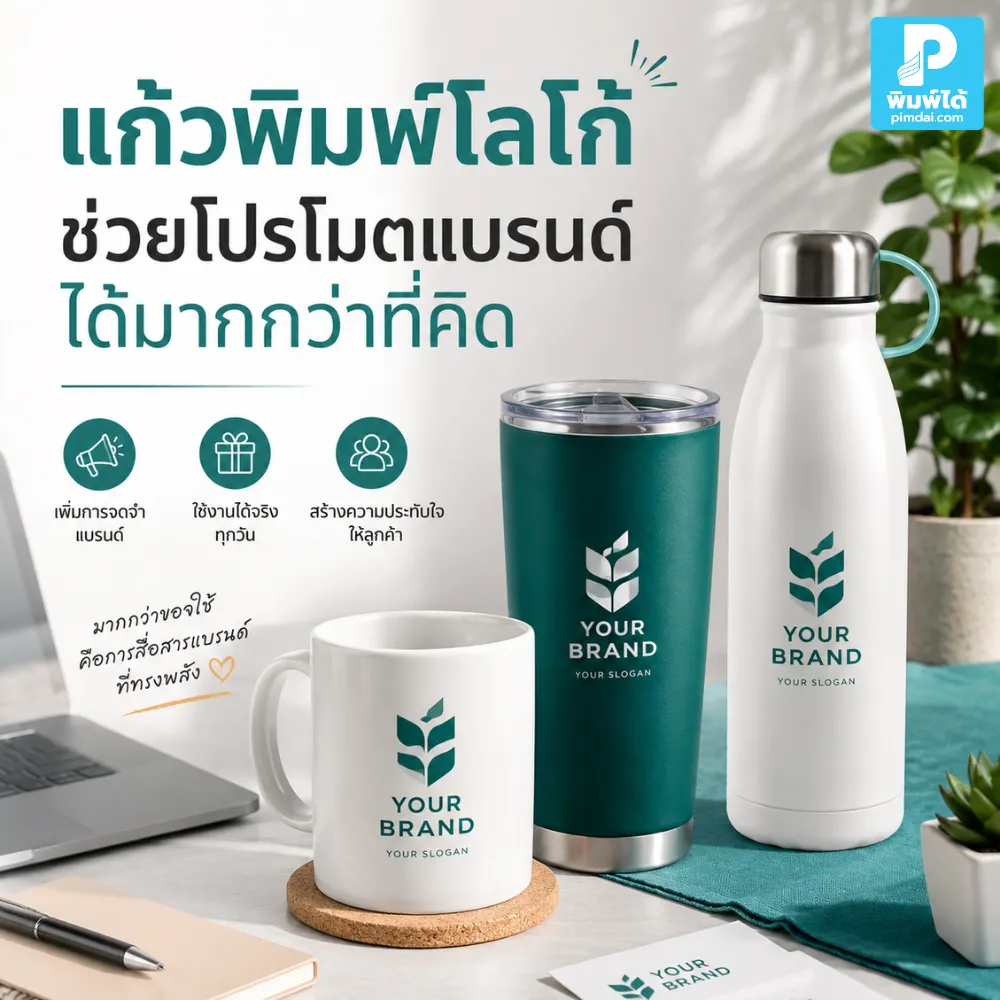 แก้วพิมพ์โลโก้ เป็นของพรีเมียมที่ใช้งานได้จริง ช่วยโปรโมตแบรนด์ สร้างภาพจำ และทำให้ลูกค้าเห็นโลโก้ซ้ำได้ทุกวัน