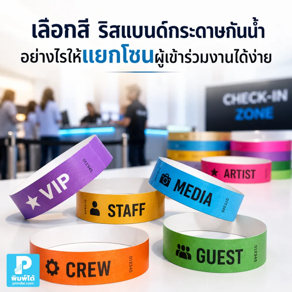 เลือกสี ริสแบนด์กระดาษกันน้ำ ให้แยกโซนผู้เข้าร่วมงานได้ง่าย ตรวจสิทธิ์เร็ว ลดความสับสน และช่วยให้งานอีเวนต์เป็นระบบมากขึ้น