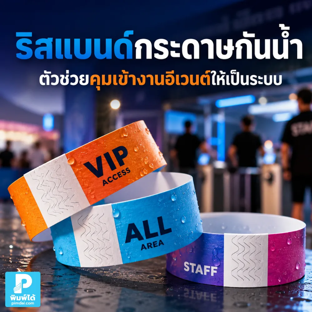 ริสแบนด์กระดาษกันน้ำ ช่วยคุมเข้างานอีเวนต์ให้เป็นระบบ แยกกลุ่มผู้เข้างาน ตรวจสอบง่าย กันปลอม และพิมพ์โลโก้ได้