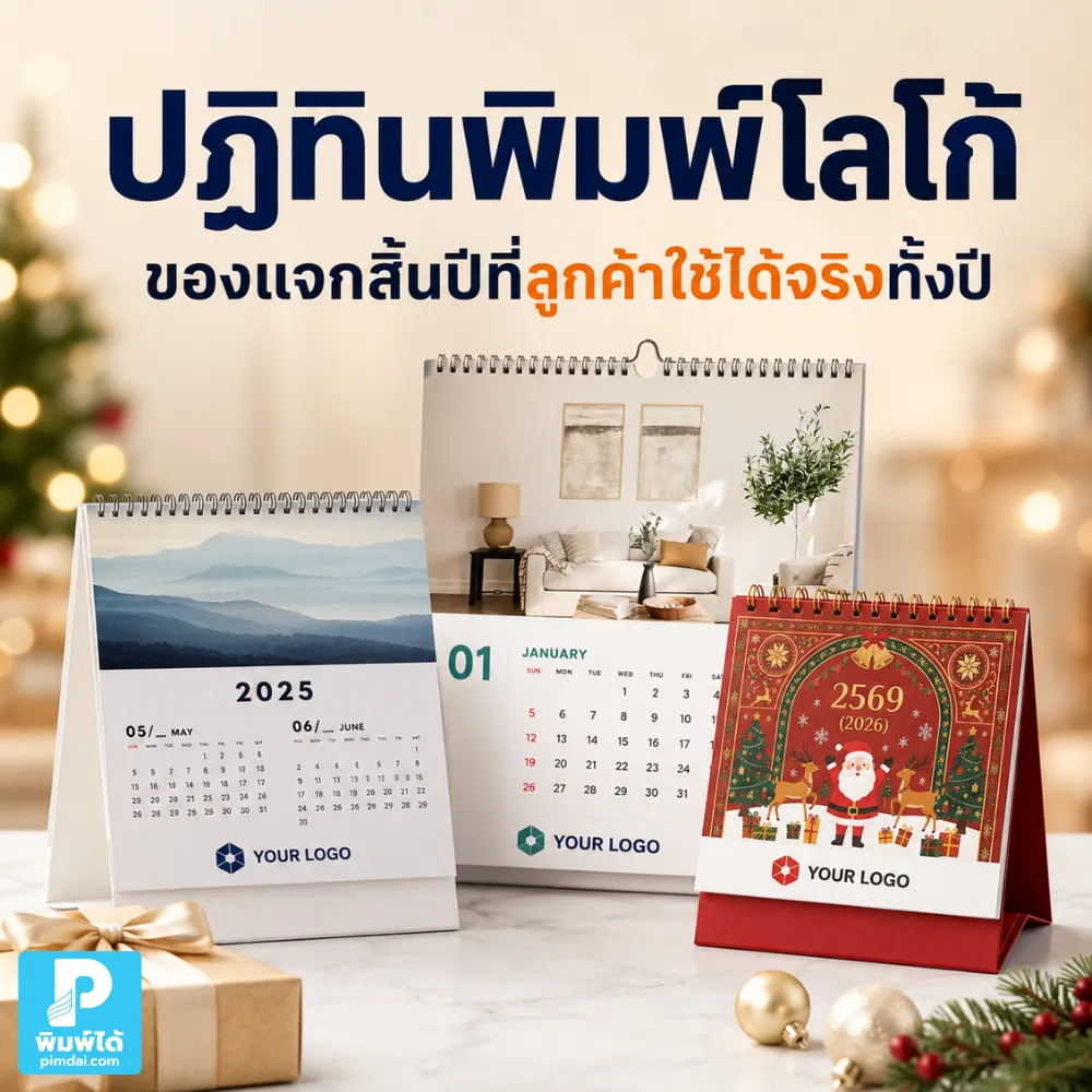Custom logo calendars are a practical year-end gift that customers can use all year round. ปฏิทินพิมพ์โลโก้ คือของแจกสิ้นปีที่ลูกค้าใช้ได้จริงทั้งปี ช่วยโปรโมตแบรนด์ สร้างภาพจำ และเพิ่มความสัมพันธ์กับลูกค้า