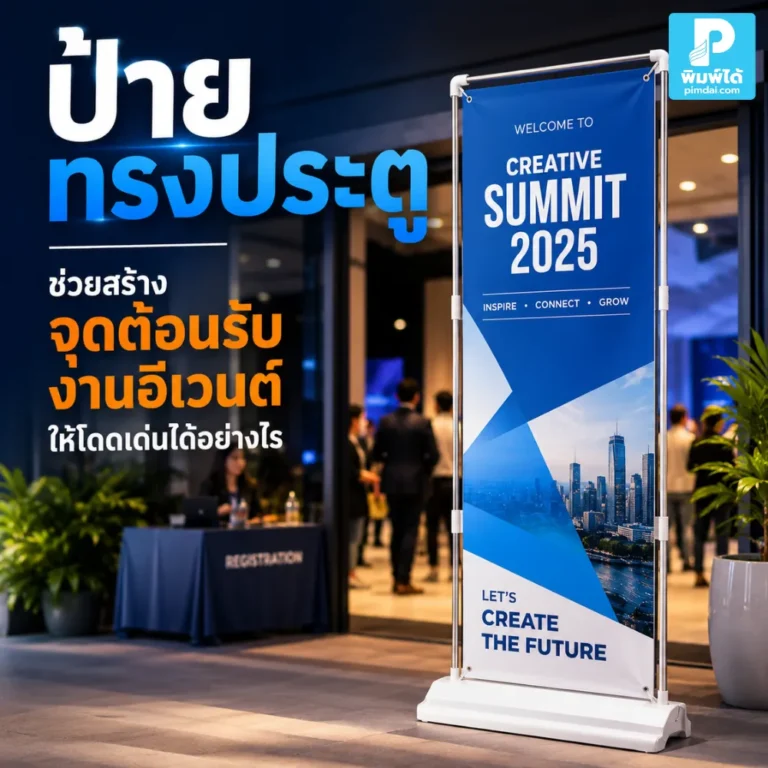 ป้ายทรงประตู ช่วยสร้างจุดต้อนรับงานอีเวนต์ให้โดดเด่น มองเห็นง่าย ใช้โปรโมตแบรนด์ แนะนำโซน และเพิ่มภาพลักษณ์มืออาชีพ