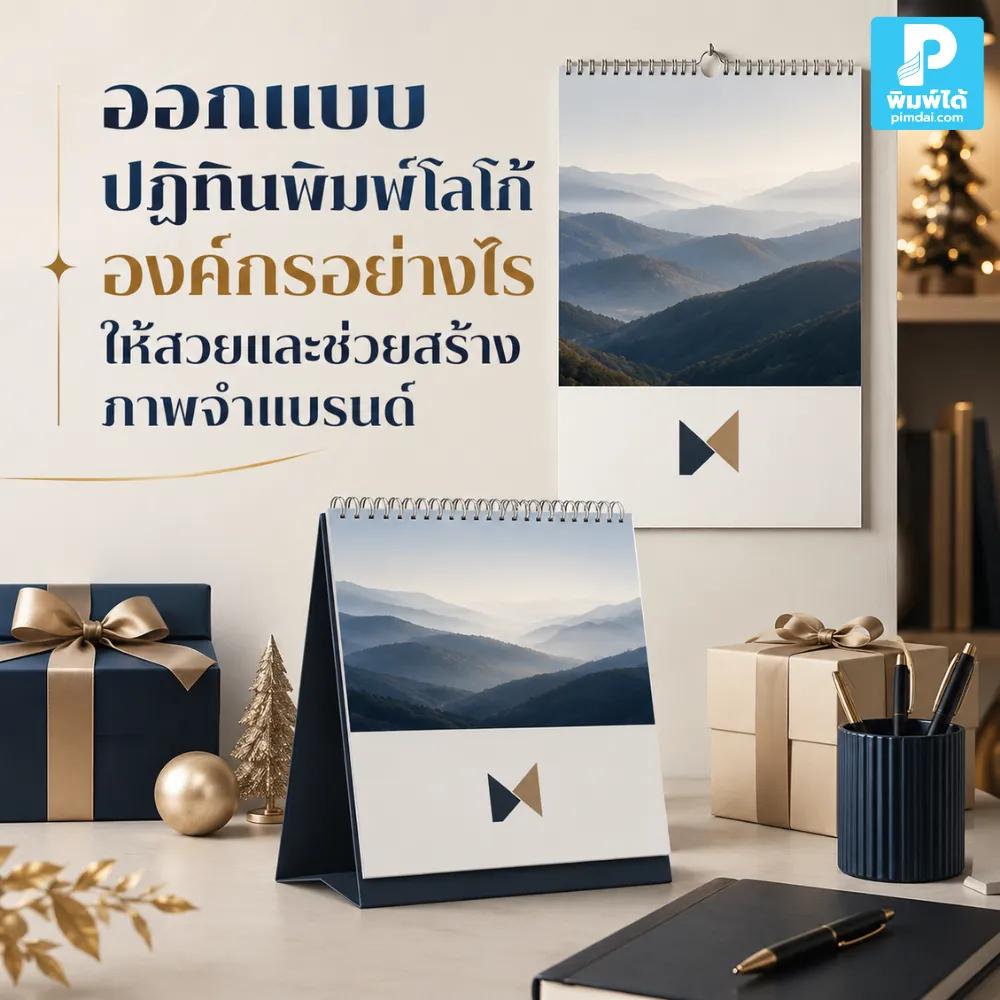 How to design a beautiful calendar with your company logo that helps build brand recognition. ออกแบบ ปฏิทินพิมพ์โลโก้ ให้องค์กรสวย ใช้งานได้จริง และช่วยสร้างภาพจำแบรนด์ตลอดทั้งปี ด้วยโลโก้ สี ภาพ และดีไซน์ที่เหมาะสม