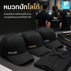 หมวกปักโลโก้ ช่วยเสริมภาพลักษณ์ทีมงานให้ดูมืออาชีพ เป็นยูนิฟอร์มแบรนด์ที่ใช้งานได้จริง เหมาะกับพนักงาน อีเวนต์ และของพรีเมียม