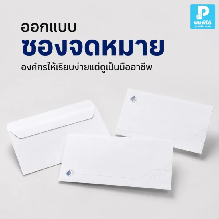 ออกแบบ ซองจดหมาย องค์กรให้เรียบง่ายแต่ดูเป็นมืออาชีพ ด้วยการเลือกโลโก้ สี ฟอนต์ ข้อมูลติดต่อ และเลย์เอาต์ที่เหมาะกับงานเอกสารธุรกิจ