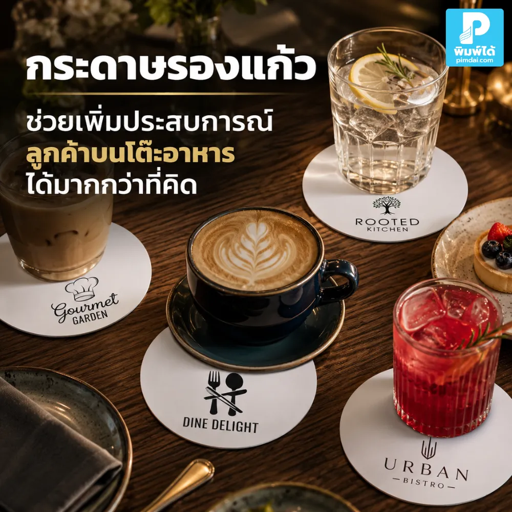 กระดาษรองแก้ว ช่วยเพิ่มประสบการณ์ลูกค้าบนโต๊ะอาหาร ทำให้ร้านดูใส่ใจ สะอาด น่าจดจำ และเป็นสื่อแบรนด์ขนาดเล็กที่ใช้งานได้จริง